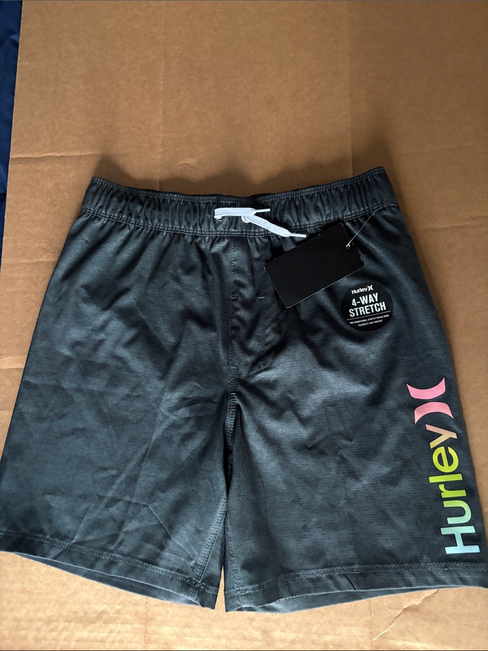 Hurley Men’s Black Athletic Shorts with Pink and Green Logo